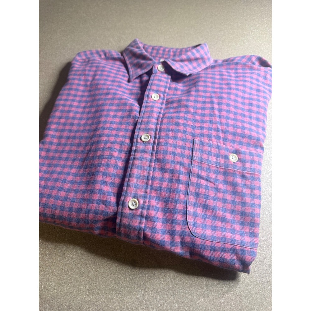 Faherty Brand Mens XXL Organic Cotton Gingham Flannel Shirt Pink Navy Blue Check